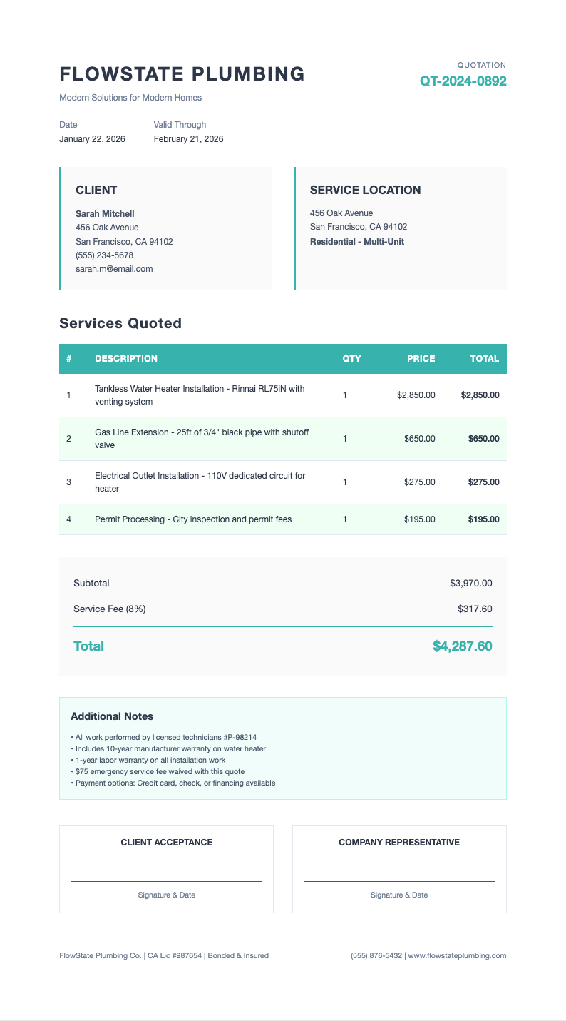 Modern minimalist plumbing quotation